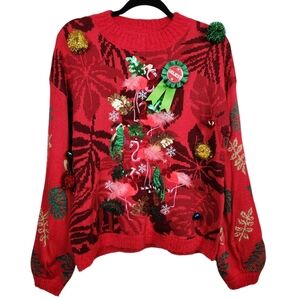 33 Degrees Ugly Christmas Sweater Flamingos Bells Award Winning Womens Size M